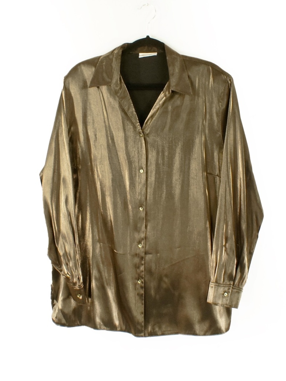 Vintage Liquid Gold Bronze Metallic Satin Shirt Blouse Button Up Shiny Top - Picture 1 of 6